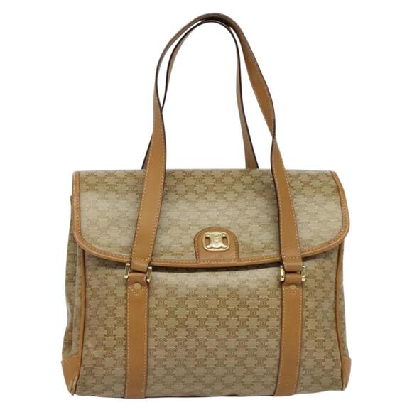 CELINE Macadam Canvas Hand Bag Pvc Beige Gold - Picture 2 of 13